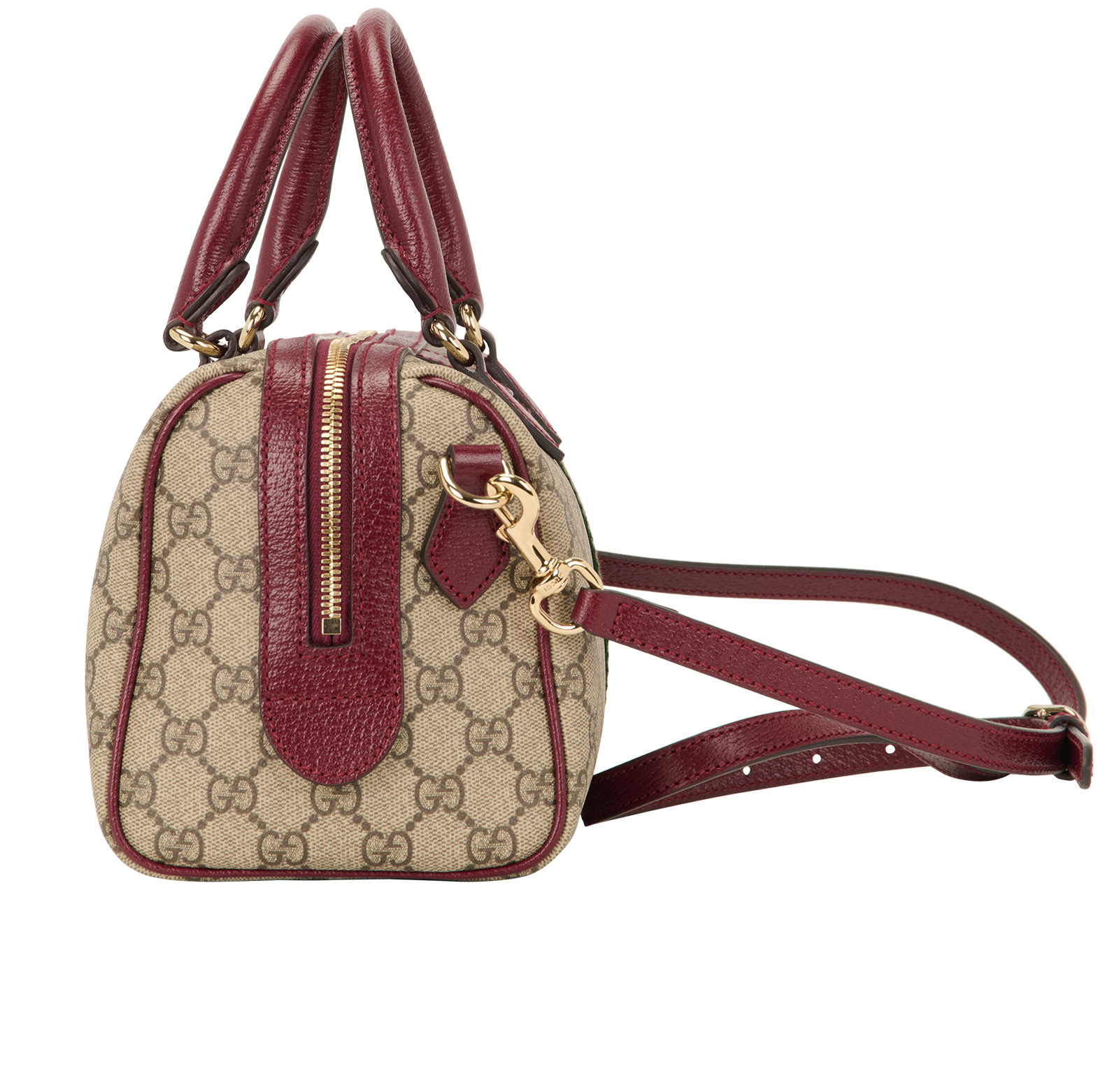 Medium Ophidia Boston, &pound;795, Handbags, Beige/Burgundy, Canvas/Leather, Bottom view